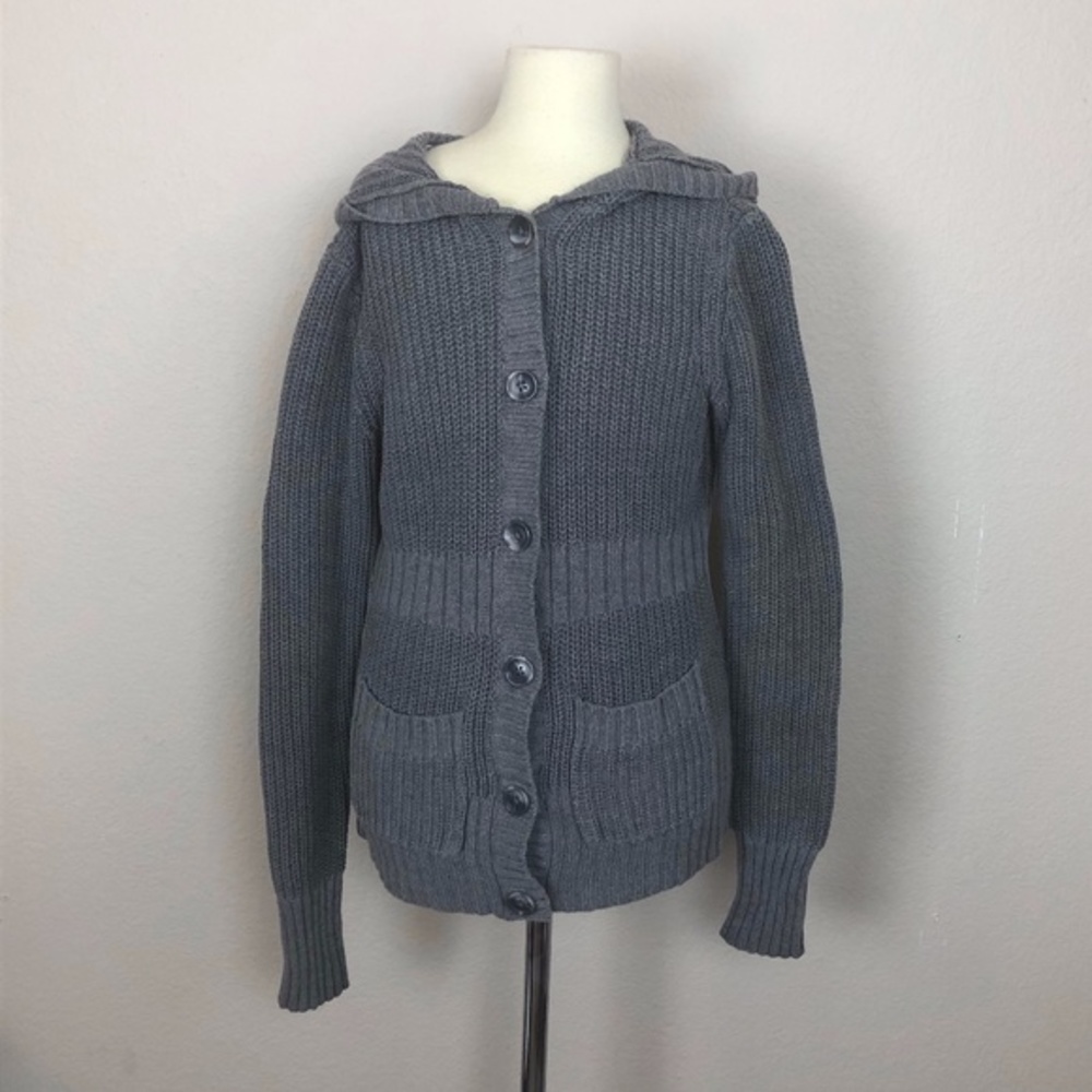 Aeropostale Gray Knit Button Down Sweater Top Lar